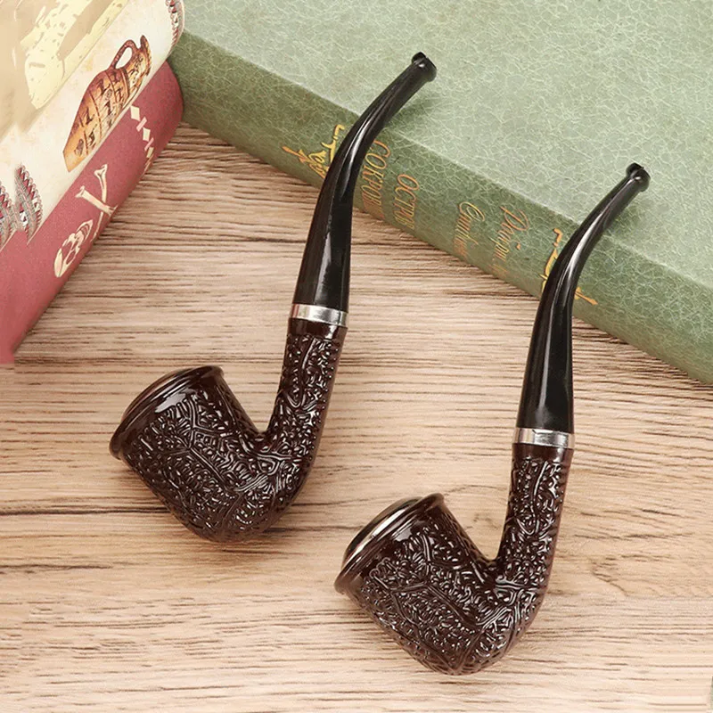 Durable Portable Resin With Exquisite Pattern Classic Bent Smoking Tobacco Pipe Accessories Gifts