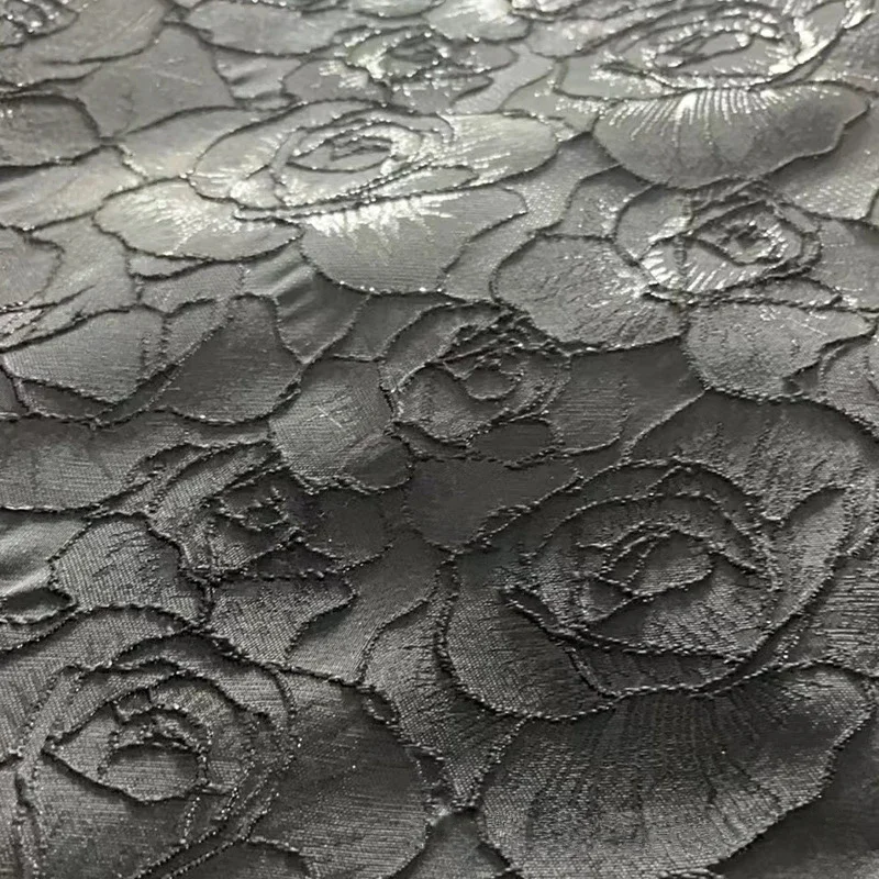 1m Gold Thread Rose Yarn-Dyed Jacquard Fabric Retro Style Embossed Rose Fabrics for Dress Skirt Cheongsam Bag DIY Sewing