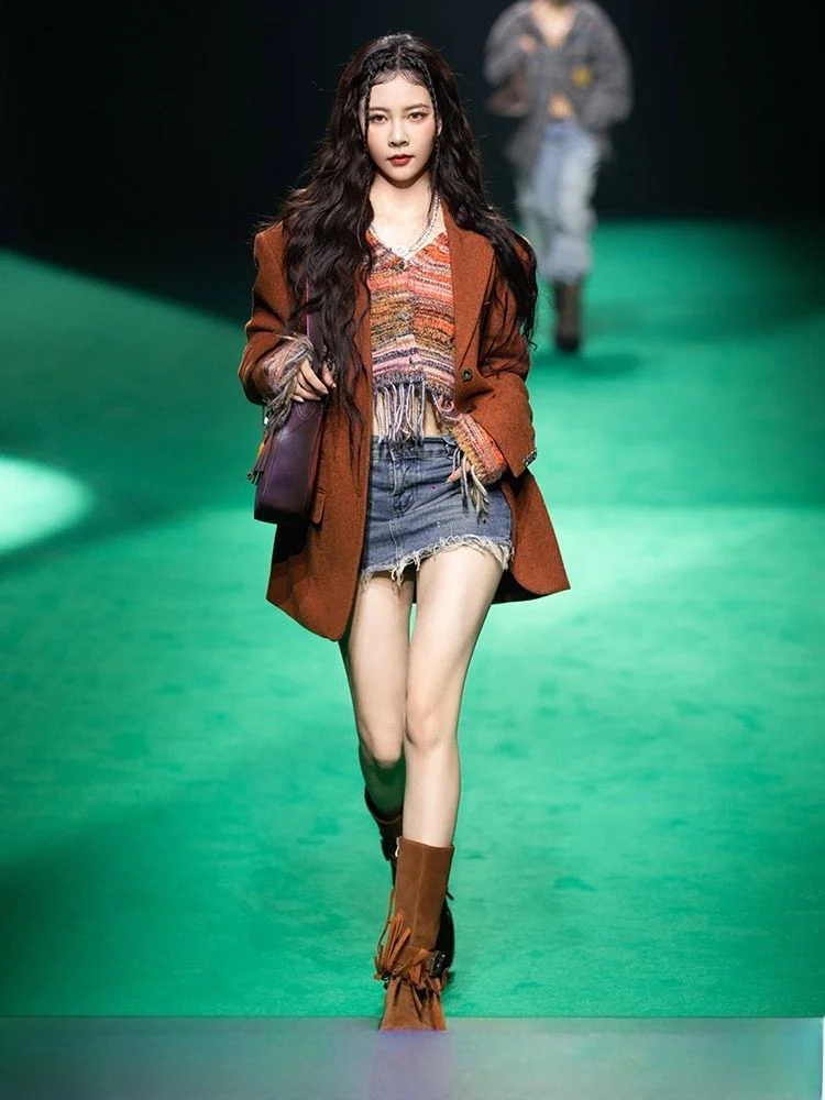 

DNT Корейский костюм Fire ow Sle в стиле ретро, высококачественный костюм из 00% шерсти, шерстяное пальто на груди, большой кожаный костюм в стиле вестерн, женская деловая одежда