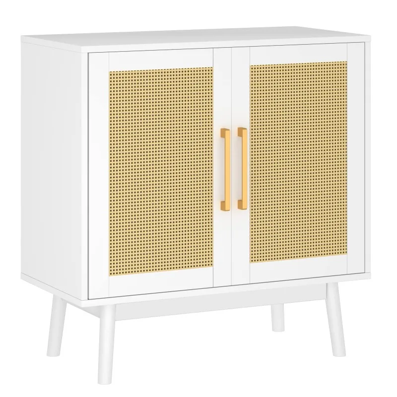 Furniture Living Room Kitchen Rattan Side Cabinet with Door and Shelf with Storage Cabinet