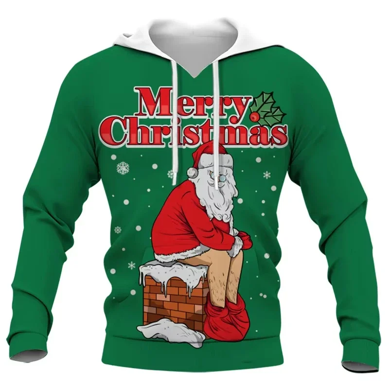 Funny Christmas Men Clothes 3d Printed Santa Claus Men's Hoodie Tops Men's Pullover Long Sleeve Hooded Sweatshirt Unisex Hoodie