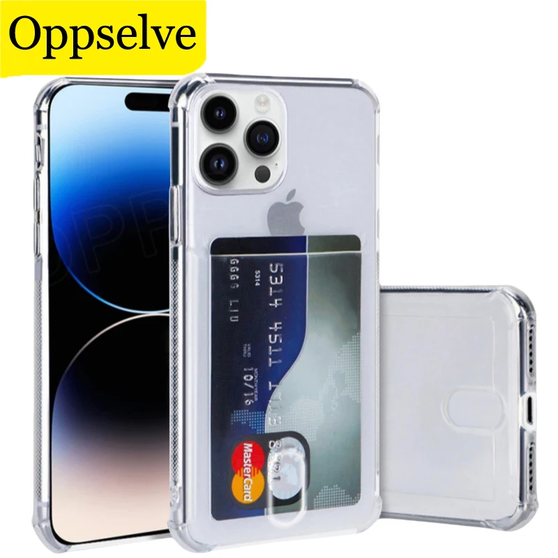 Anti-Fingerprint Card Slot Bag Holder Case Shock-Absorbing Mobile Phone Cover Transparent Geometric Protective Phone Capinhas