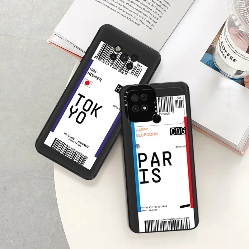 Matte Phone Case for Xiaomi Mi Poco F3 F4 F5 X3 X4 X5 M3 M4 Pro GT M5 C40 C50 C51 M5S Paris Tokyo NewYork Travel Ticket Label