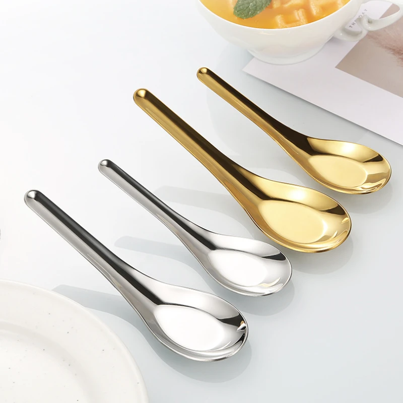 304 Stainless Steel Flat Bottom Rice Soup Spoon Silver Golden Mirror Polished Tableware Household rice spoon Kitchen supplies