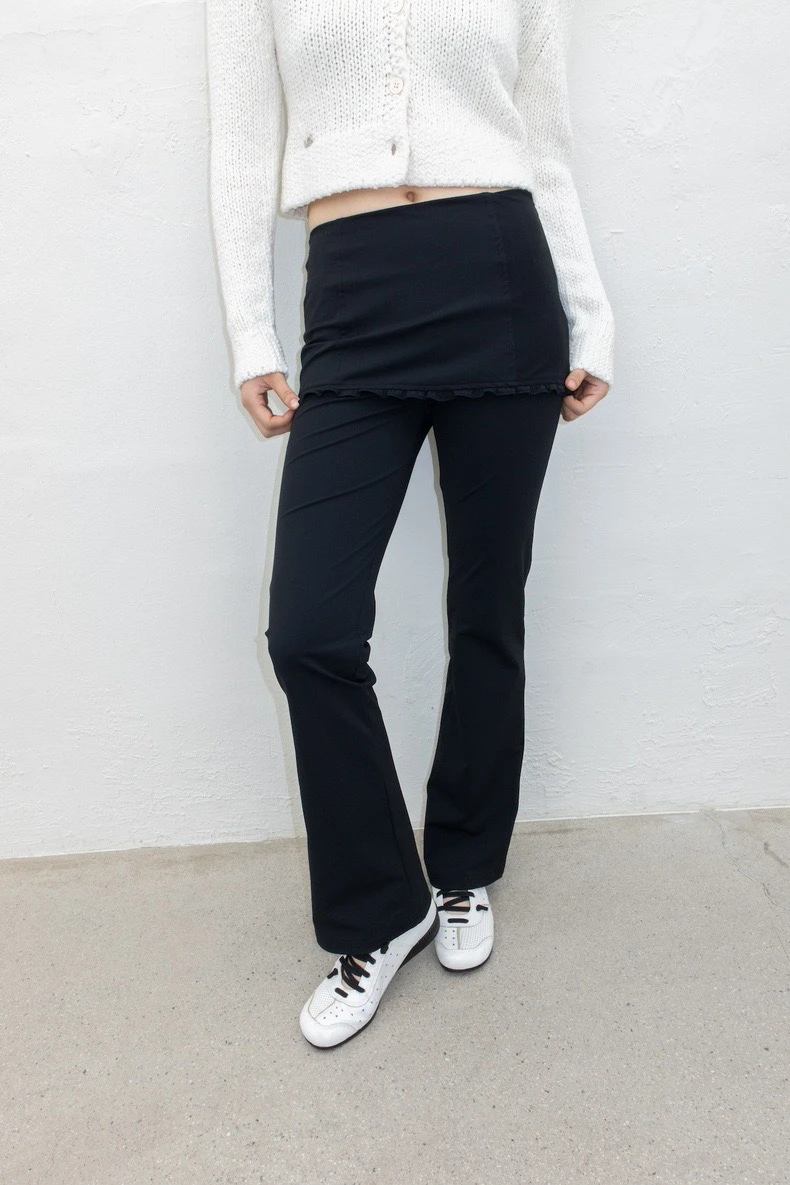 Faionable taille haute pantalons décontractés avec jupe ourlet conception Sli Look tendance pantalon à jambe droite fermeture à bouton pantalons longs