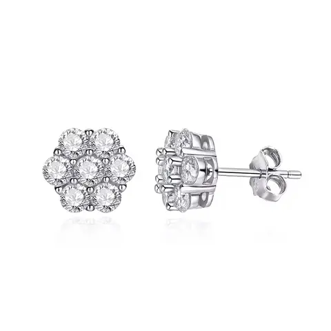 FEOBUR 7CT 5mm Flower Full Moissanite Stud Earrings for Women 925 Sterling Silver Diamond Cluster Earring Wedding Jewelry Gift