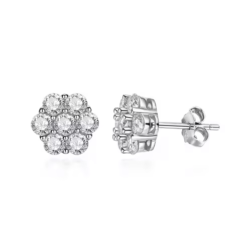 FEOBUR 7CT 5mm Flower Full Moissanite Stud Earrings for Women 925 Sterling Silver Diamond Cluster Earring Wedding Jewelry Gift