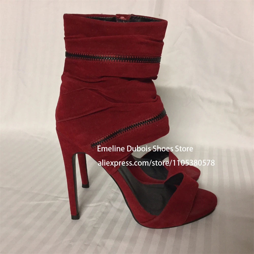 

Double Zip Ruched Stacked High Heel Sandals Olive Green Open Toe Ankle Cuff Stiletto Heels Party Nightclub Dating Dress Sandals