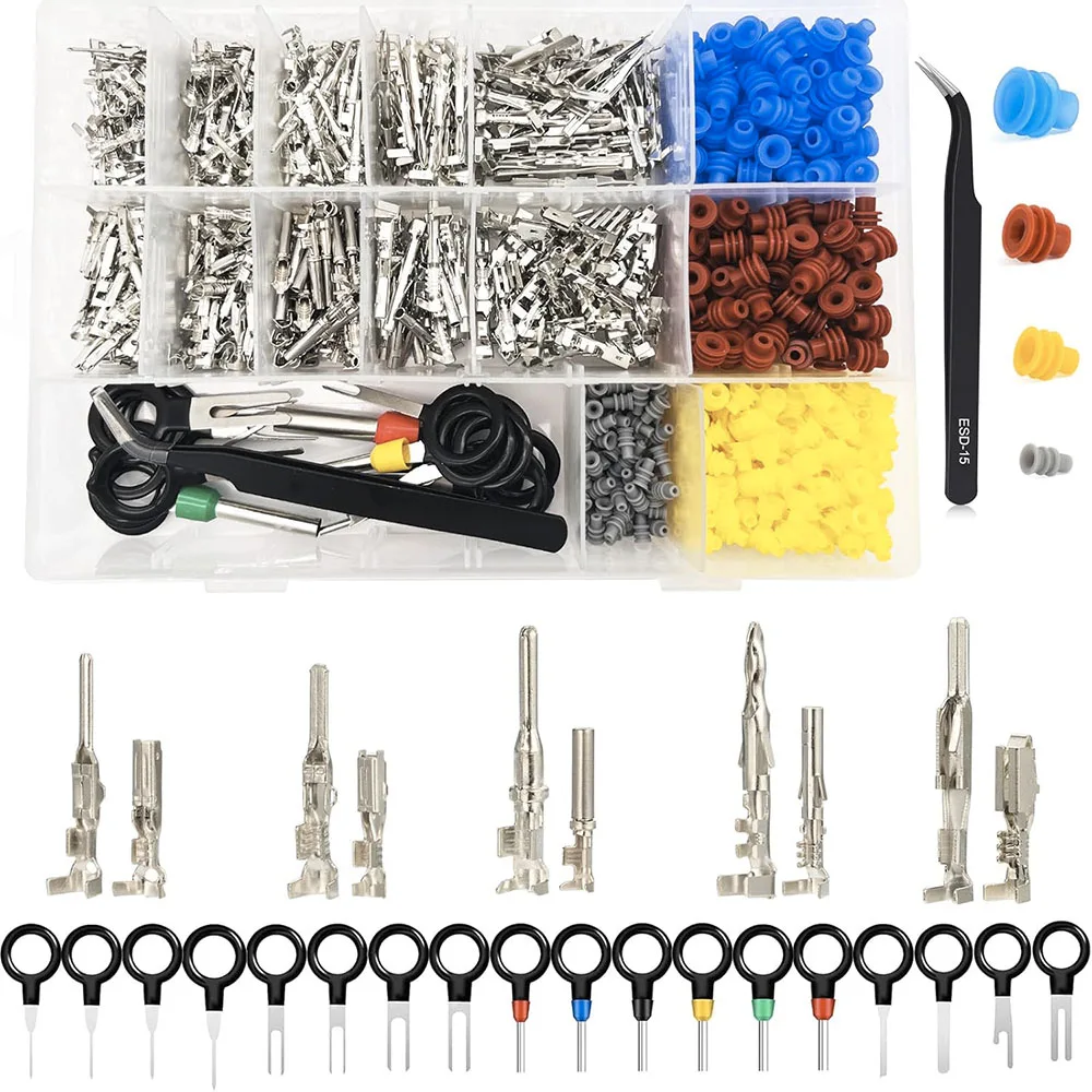 

859pcs Automotive Electrical Pin Connectors Kit 1.5/1.8/2.5/2.8mm Pin Terminals Wire Connector Pins Male Female Crimping Pins
