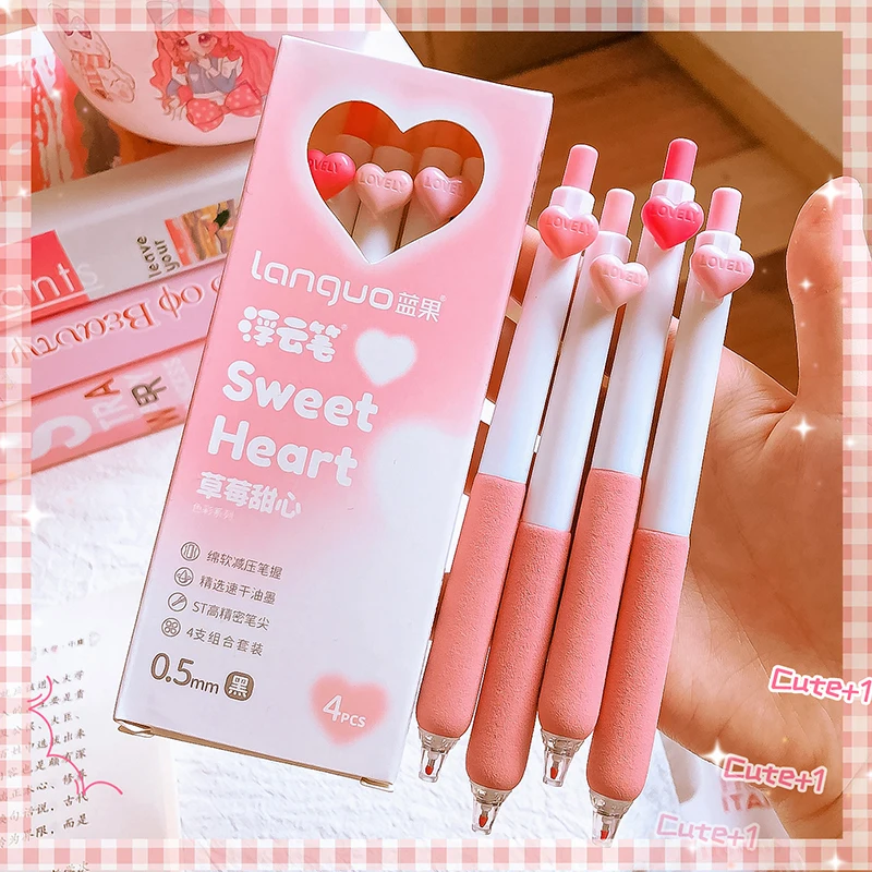 Imagem -02 - Kawaii Clouds Heart Gel Pen Canetas de Tinta Preta Esferográfica Estética Escola Material de Escritório Papelaria Presente para Estudantes Bonito Pcs