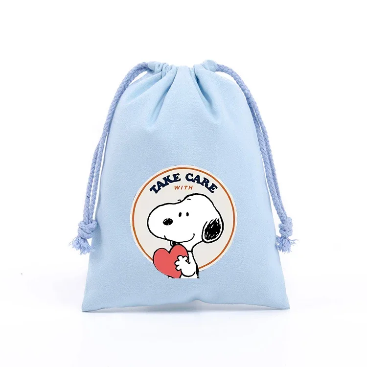 Anime Snoopys Peanuts Drawstring Bags Cartoon Print Sport Kids Girl Child Student Cute Portable DIY Party Hand Pocket Gift Pouch