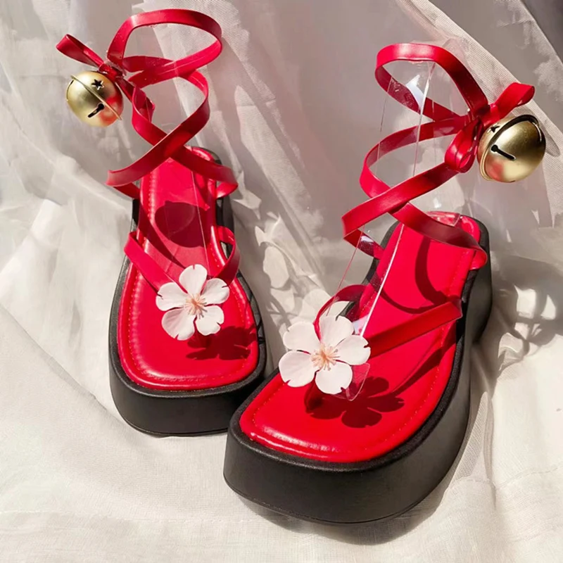 Game Honkai Star Rail cos Sparkle Cosplay shoes Red Japanese Clogs Sweet flower Costume Stage women customize shoes A