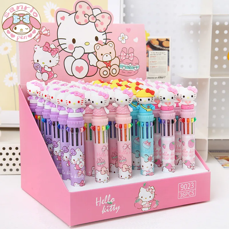 Sanliou 36pcs Ballpoint Pen 10 Color Cat Multi-Color High-Value Cartoon Mark Painting Hand-Held Ballpoint Pen Writing Office