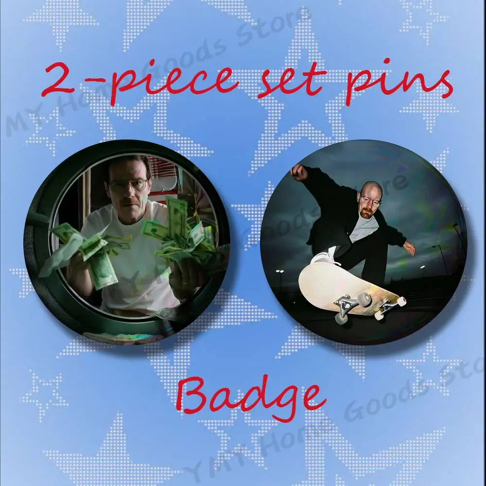 W-Walter White Heisenberg Brooches for Backpack Accessories 25 32 44 58 75mm Round 2-piece set Free Mix