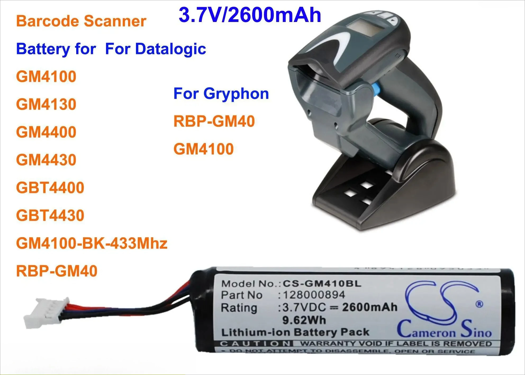 Cameron Sino 2600mAh Battery RBP-4000 for Datalogic GBT4400, GBT4430, GM4130, GM4400, GM4430, For Gryphon GM4100, RBP-GM40