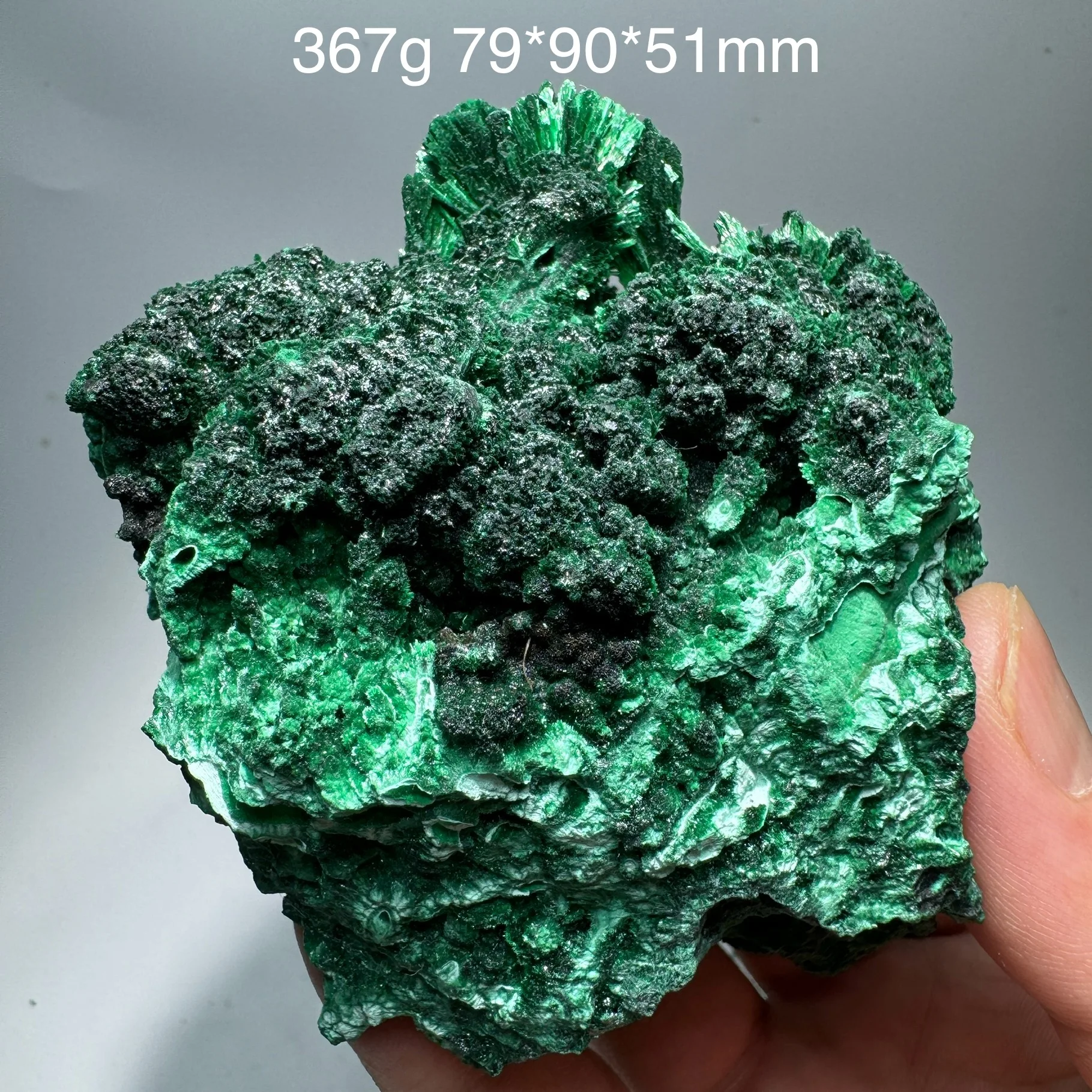 367g Natural Shiny Velutinous Malachite Mineral Specimen Quartz Crystal Healing Stone Desk Decor