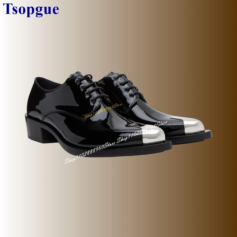 

Cross Tied Black Iridescence Leather Splicing Men's Pumps Men Shoes Flat With Business Casual Party Shoes 2024 Zapatillas Mujer