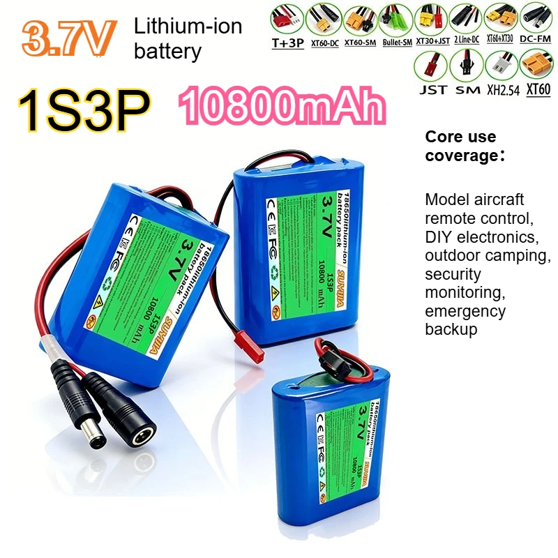 

Brand new 18650 battery pack 3.7V 10800mAh 1S3P Li-ion toy salon rechargeable battery SM or XH2.54 DC+FM plug built-in BMS