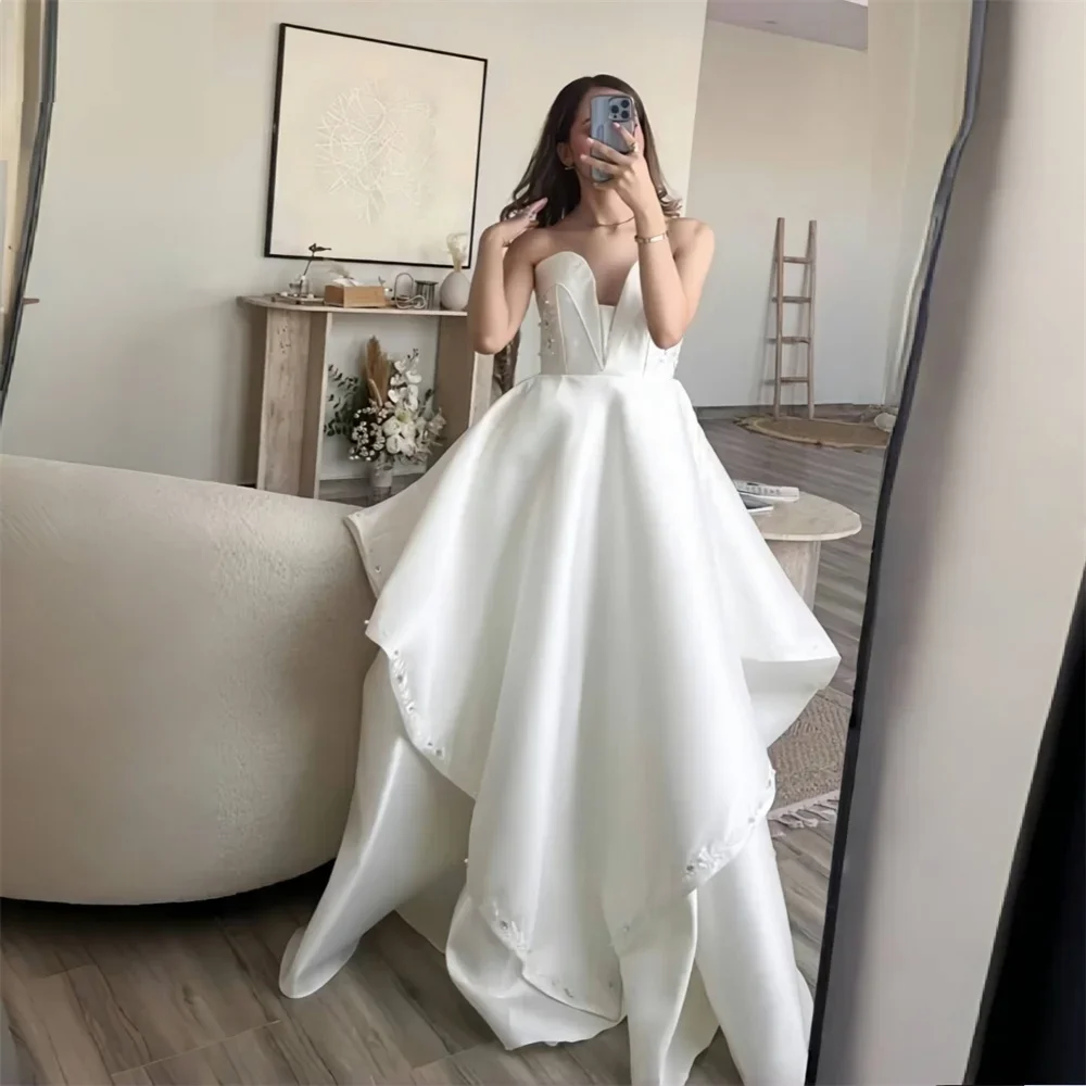 Prom Dress Formal Dearin Strapless Ball Floor Length Skirts Layered Draped Bead Sleeveless Bespoke Occasion Dresses Saudi Arabia