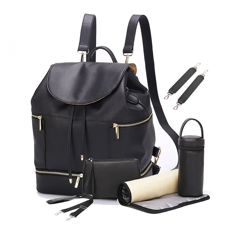 Bolsa de pañales de cuero PU, mochila de maternidad para mamás, bolsas de lactancia, bolsa de viaje al aire libre con cambiador para el cuidado del