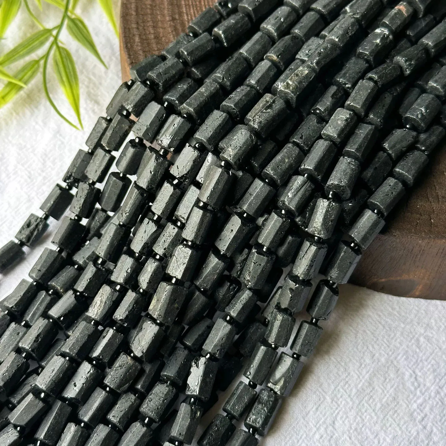 Natural Matte Black Tourmaline Faceted Cylinder Tube Beads, Loose Stone Beads for DIY Bracelet Necklace Jewelry Making