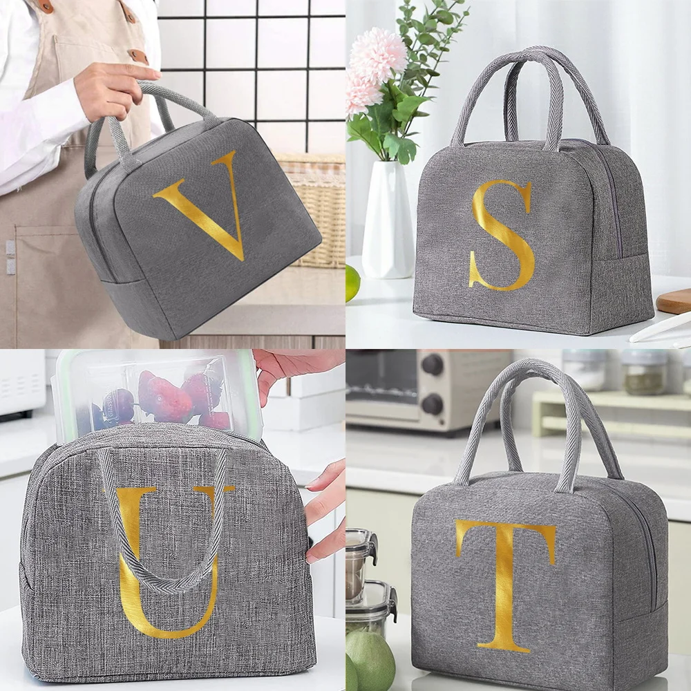 Thermal Food Picnic Lunch Box Insulated School Child Tote Lunch Bags for Work Dog Letter Name Pattern Cooler Bag for Women