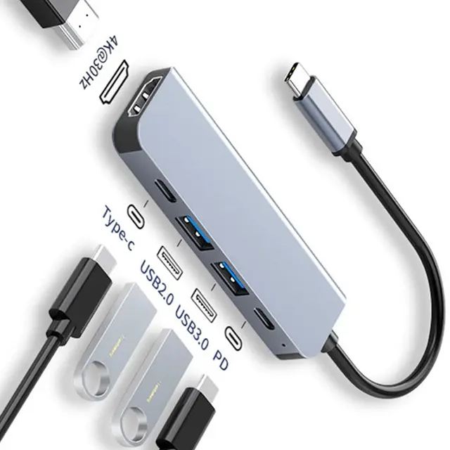 USB C Hub to 4K HDMI-Compatible USB 3.0 2.0 Type C PD Charging Dock