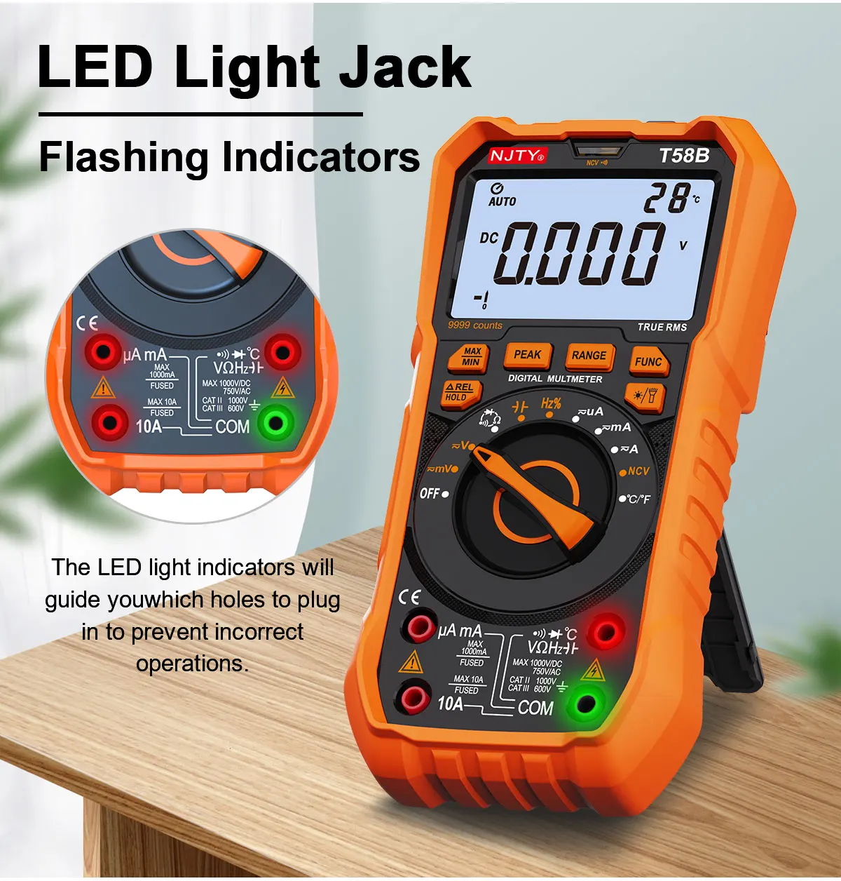 NJTY T58B T58C Induktivitäts-Digitalmultimeter, automatischer Bereich 9999 Zählungen, Spannung, Strom, Kapazität, LED, intelligente Hintergrundbeleuchtung, großer Bildschirm – Detail 7