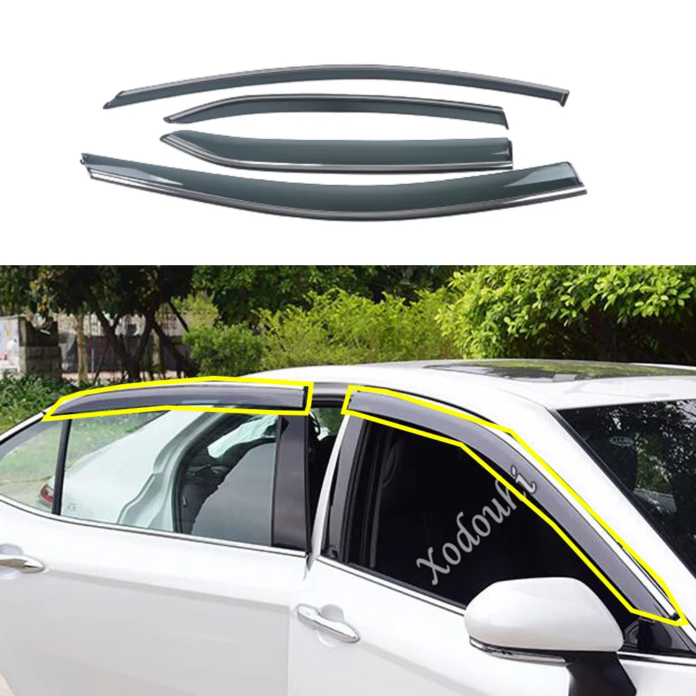 Car Plastic Window Glass Wind Visor Rain Sun Guard Vent Frame Lamp Hoods For Toyota Camry XV70 2018 2019 2020 2021 2022 2023