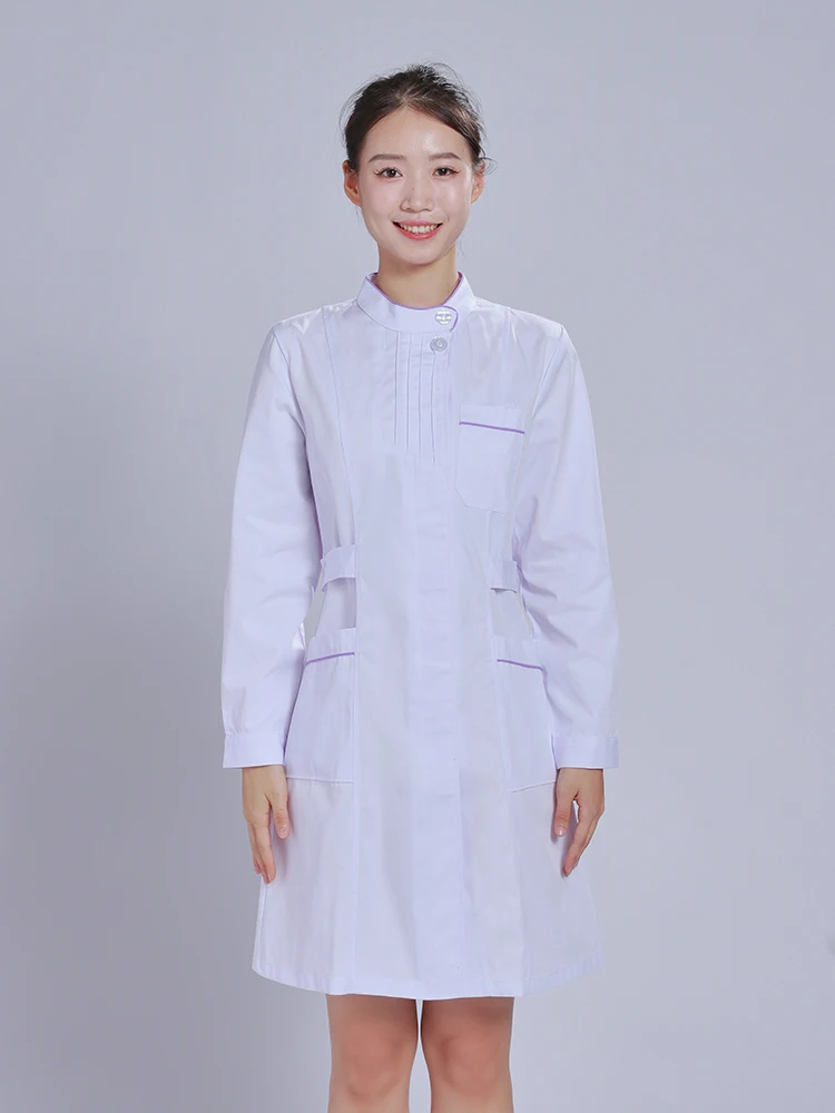

Long Sve ort Женское пальто для медсестры orm Lab Coat с зубным воротником плиссированное фиолетовое зимнее Phary Спецодежда из смеси хлопка