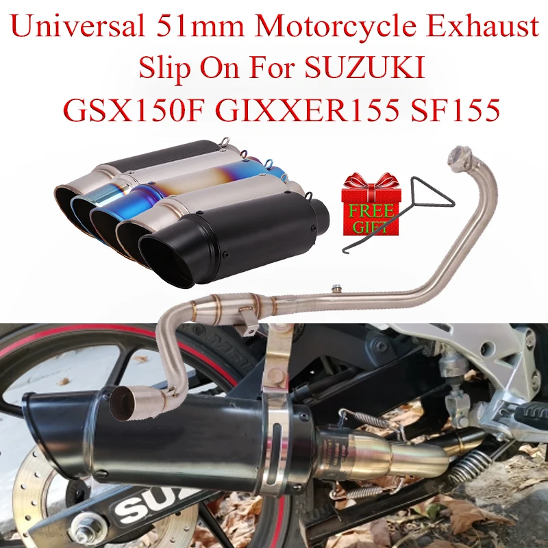 For SUZUKI GSX150F 150F GIXXER155 Gixxer 155 Motorcycle Exhaust Full Systems Front Middle Link Pipe Modified Escape Carbon Fiber