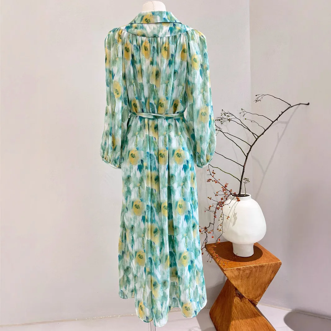 Robe en soie pour femmes, ensemble deux pièces imprimé, fines bretelles, revers Georgi, robe en soie de mûrier, nouvelle collection printemps et été 2025