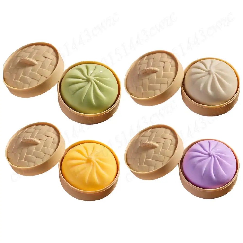 Kleurrijke Dumpling Stressballen Fidget Zintuiglijk speelgoed Knijpdeegbal Stress Relief Handspeelgoedbroodje met voedselstomer Rekbaar bureau