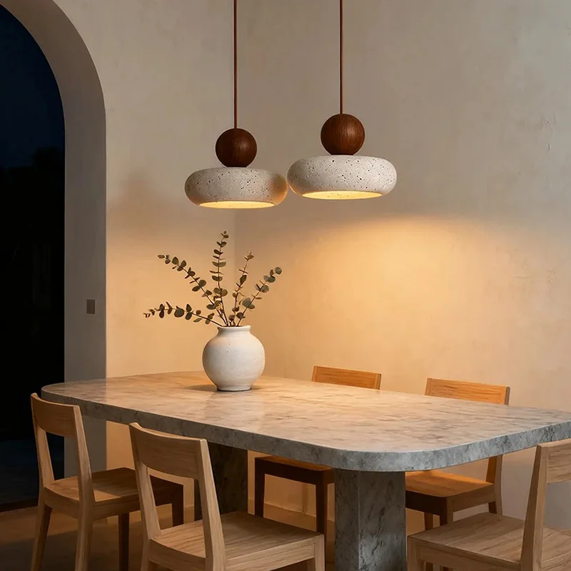 Yellow Travertine LED Chandelier Cave Stone Fixtures Modern Hanging Lamp for Restaurant Bedroom Living Dining Room Decor - view 2