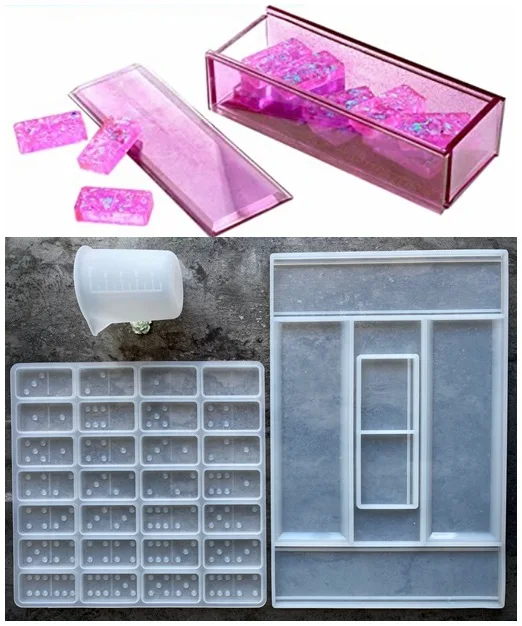 Pai Gow Drip Set Resin Making Mold Diy Crystal Drip Domino Box Dominoes Storage Silicone Moulds