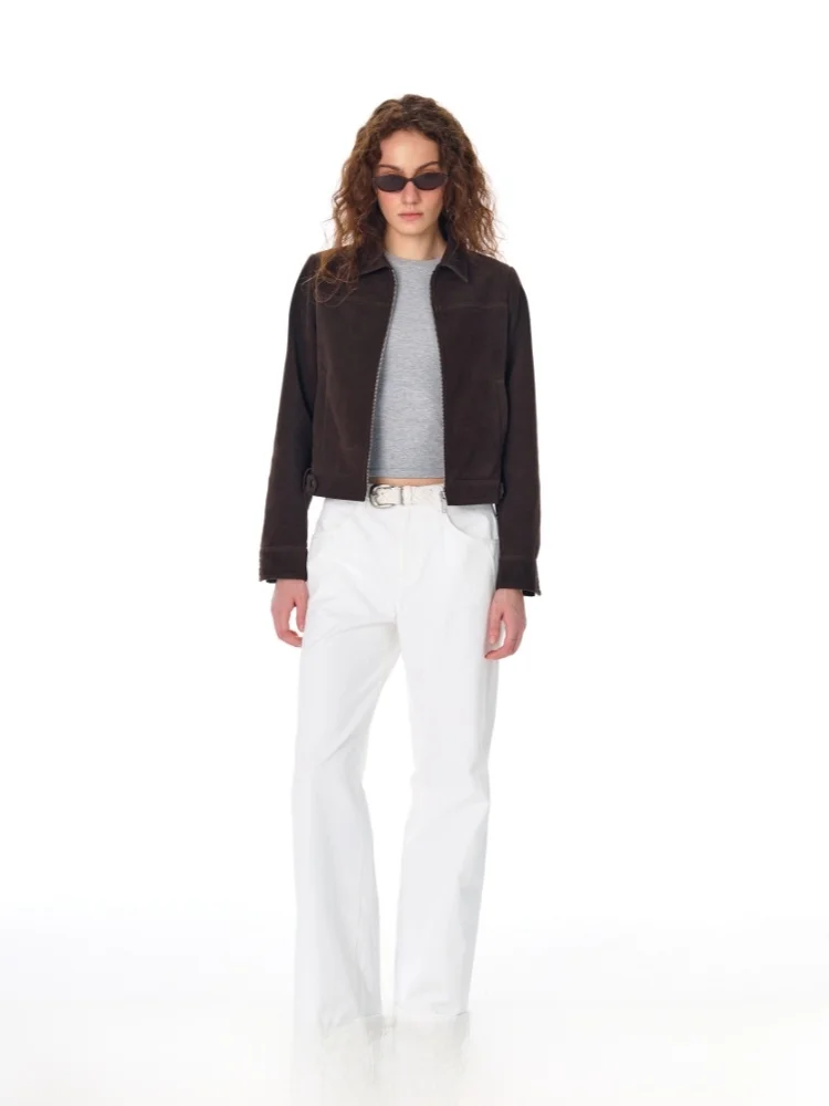 

ort Fit Suede Jaet for Women Casual Sle Autumn 2024 Open Enrollment Suburb Brown Color Polyurethane Elastic Fiber 00%