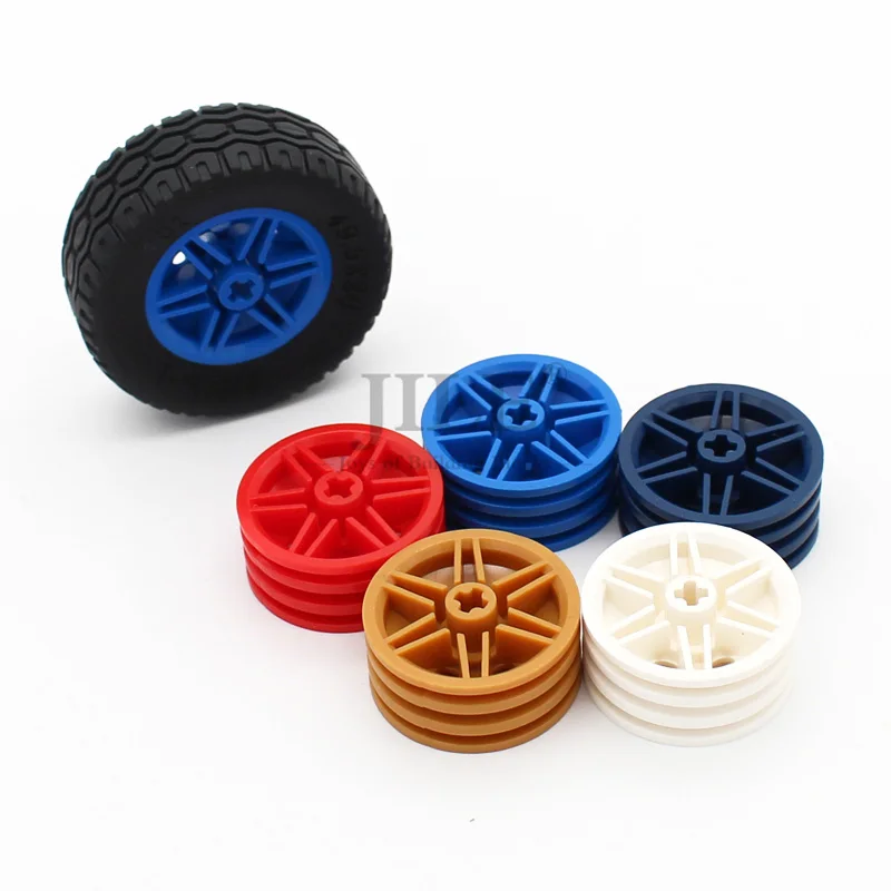 Moc Wheel 30mm D. x 14mm with Tire 43.2 x 14 Offset Tread 56904 56898 15413 DIY High-Tech Building Bricks Compatible Assembles