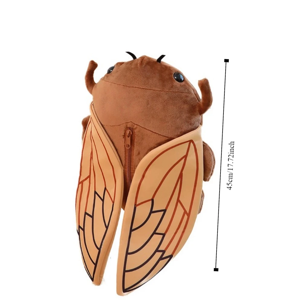 Artificial Animal Insect Insect Plush Backpack Zipper Design Shoulder Bag Cicada Plush Doll Backpack Brown/Green Soft Toy