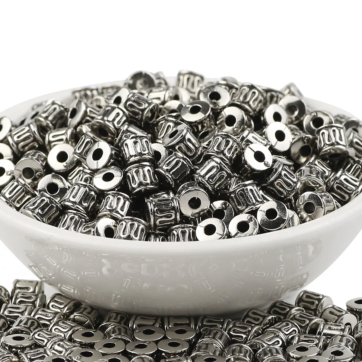 200pcs 5*5mm CCB Cylindric Ancient Silver Through Hole Spacer Loose Beads For DIY Jewelry Making Bracelets Necklaces Accessories