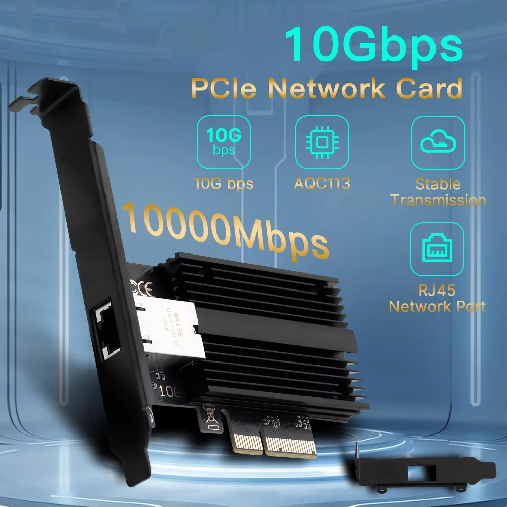 10Gbps PCIe to RJ45 Network Card AQC113 10000Mbps PCI Express Ethernet LAN Adapter With Heatsink for Desktop PC Win10 Win11
