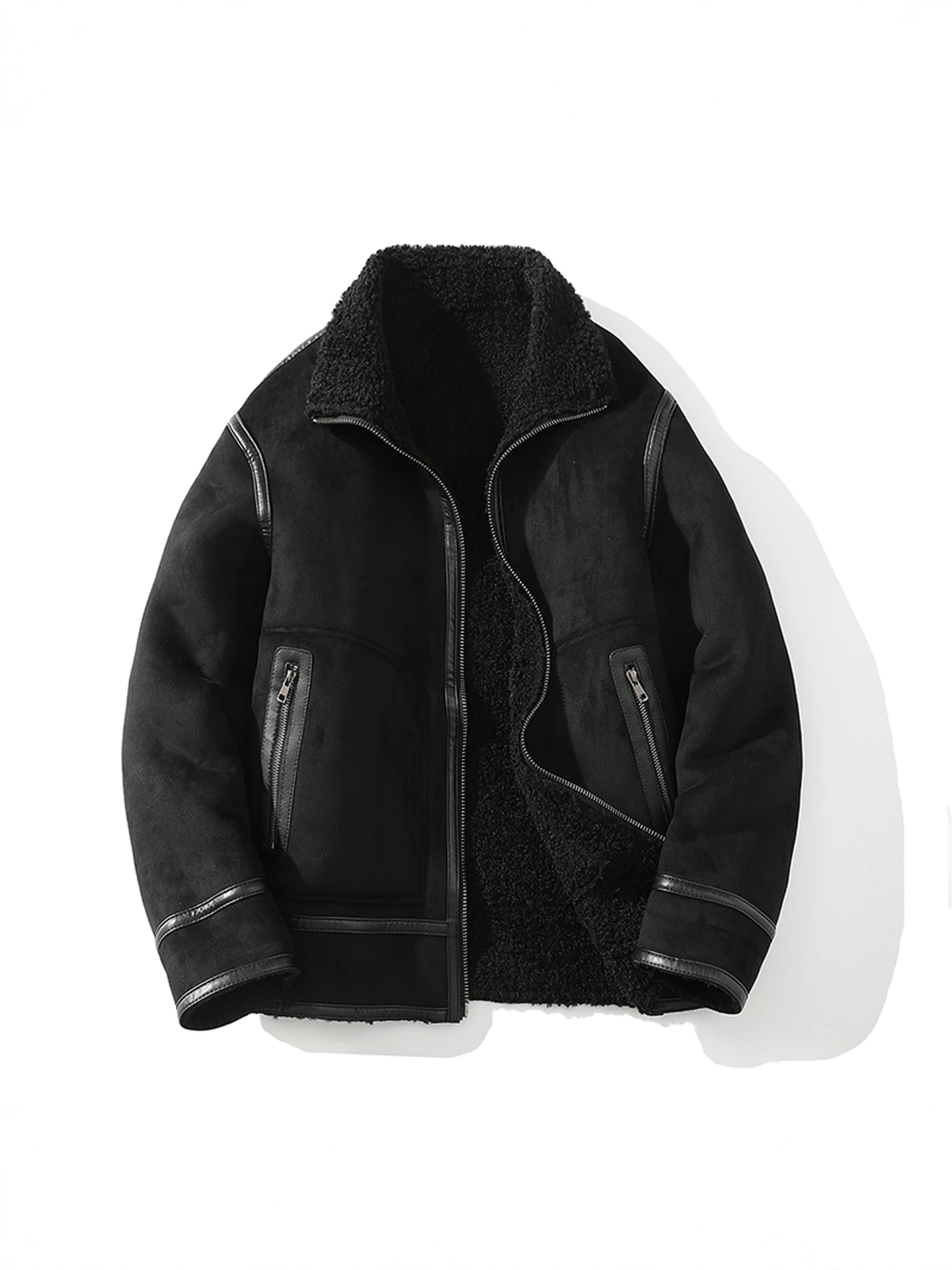 

Thiened Lamb Fur Jaet Men's Winter Coat ort Motorcycle Sle Cotton Outerwear Warm Youth Casual Long Sve Zipper Closure