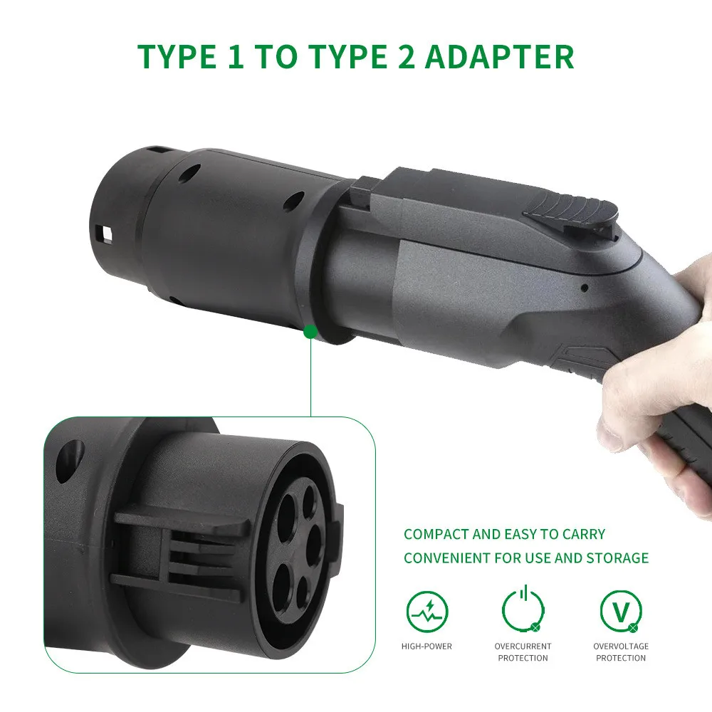 YILADE EVSE 32A Adaptor J1772 Type 1 to Type 2 Plug Electric Vehicle Adaptor Connector for Car Charging