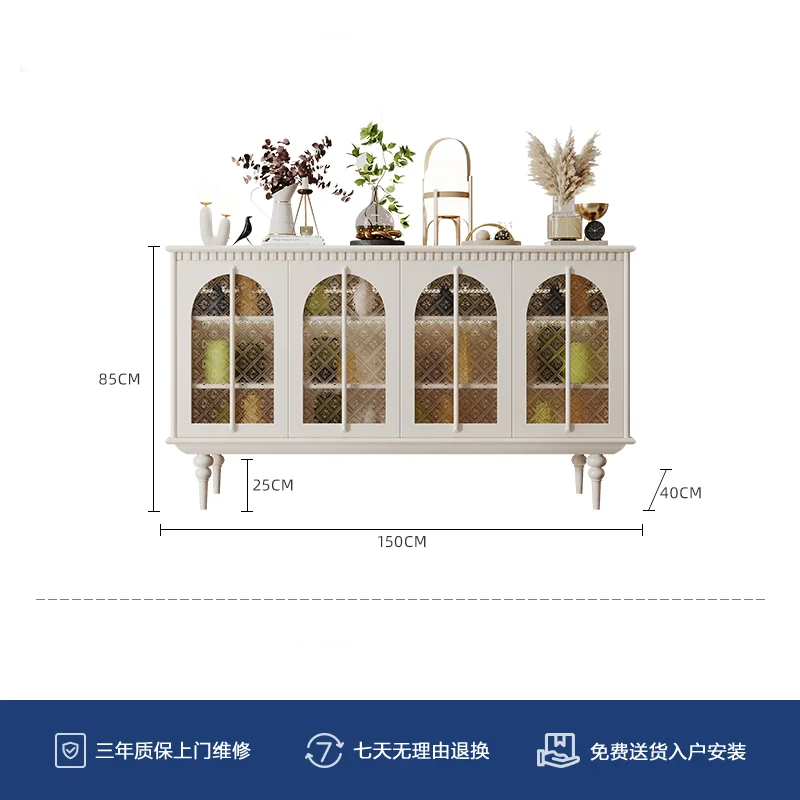 

French Retro Solid Wood Storage Curio Cabinet Glass Door Living Room Light Luxury Cream Style Sideboard Cabinet