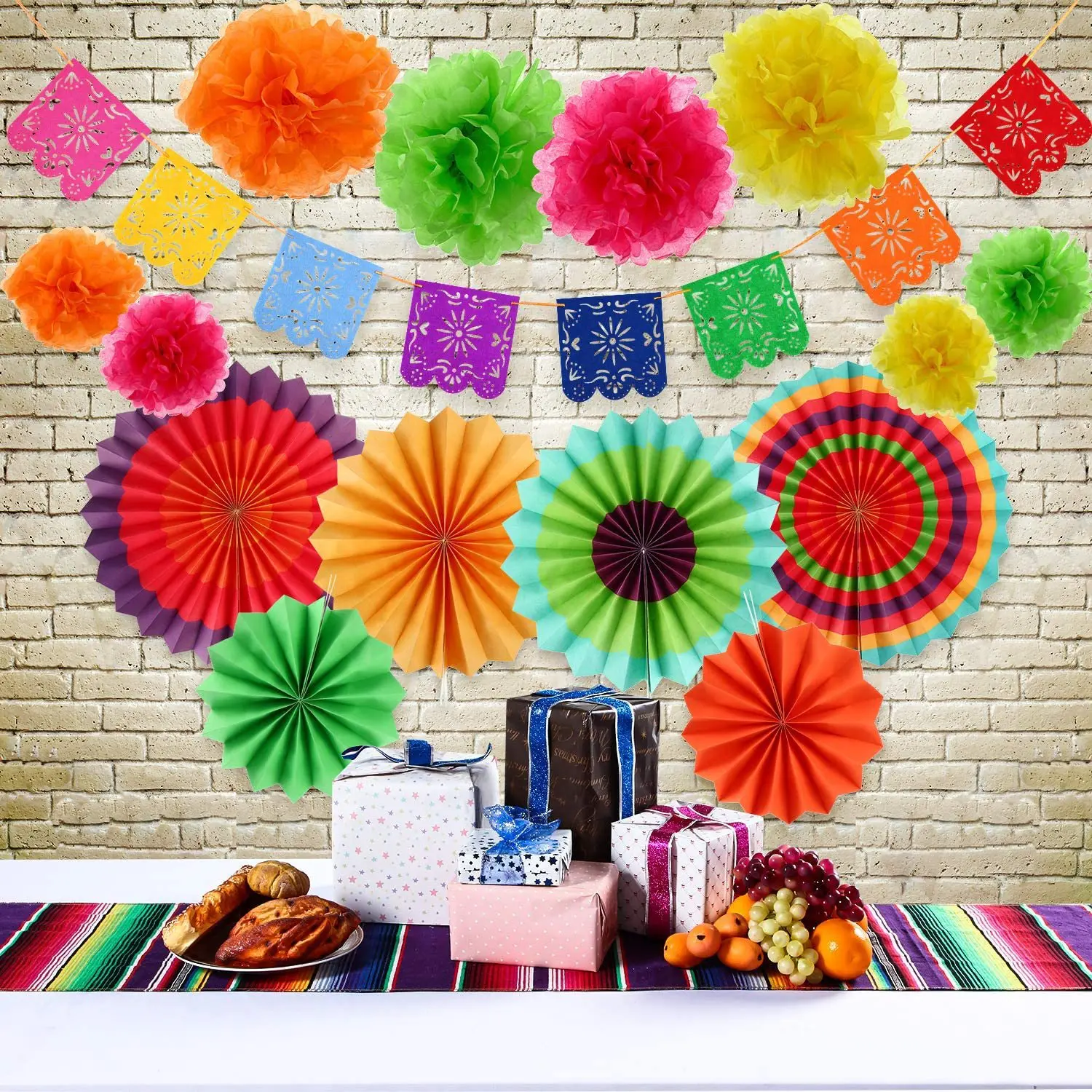 Mexican Pinata Happy Birthday Banners Party Decorations Rainbow Tassel Garlands Flags Table Runner Cinco De Mayo Party Supplies