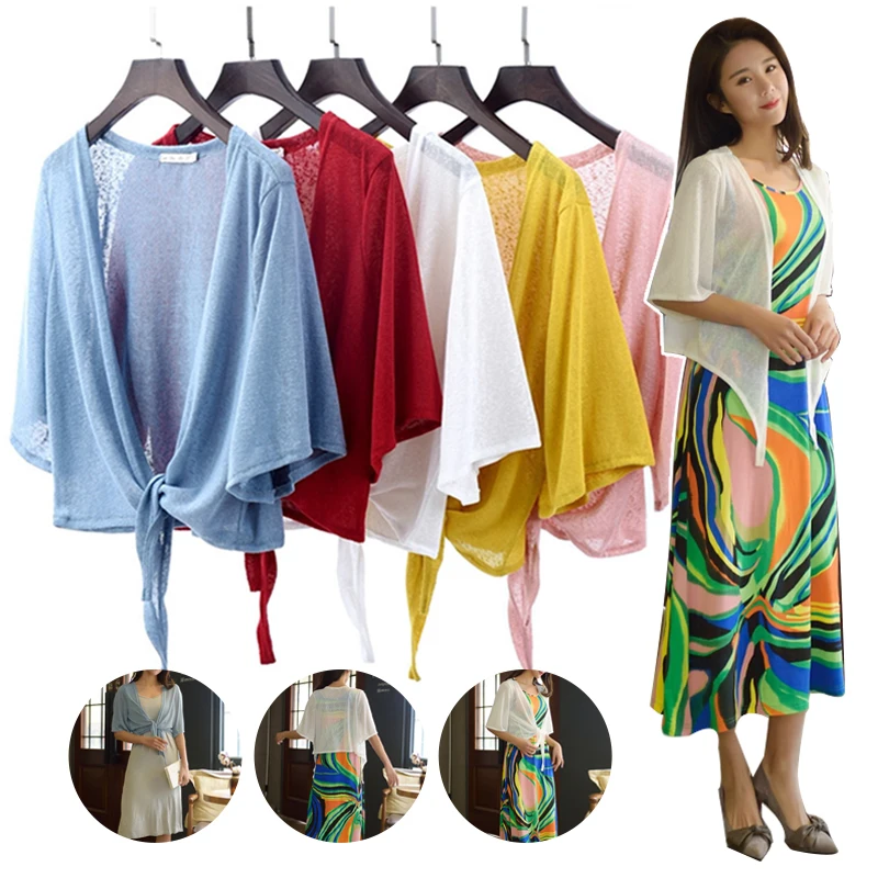 Mulheres à beira-mar férias praia malha topos bolero solto protetor solar camisa verão all-match capa elegante curto cardigans xale