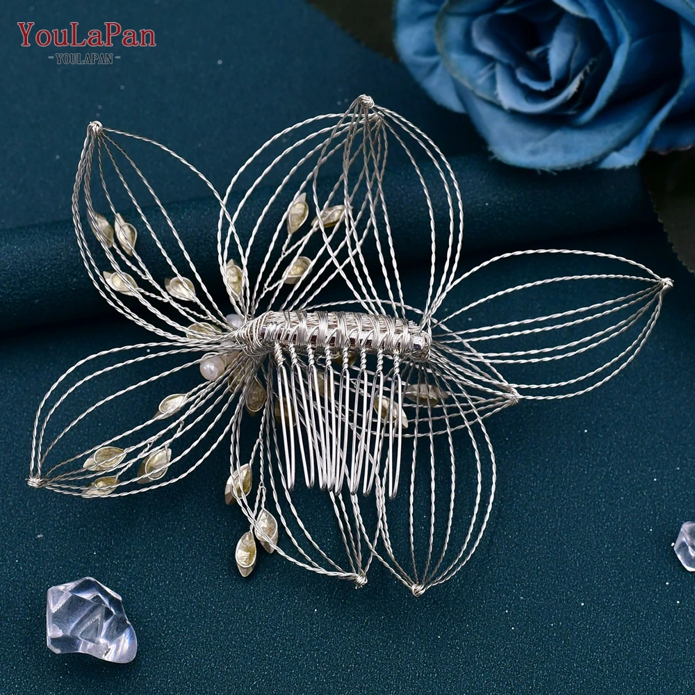 YouLaPan HP257 Hollow Leaf Bridal Comb Headwear Opal Rhinestone Head Jewelry Wedding Hair Accessories Bridesmaid Bride Headdress