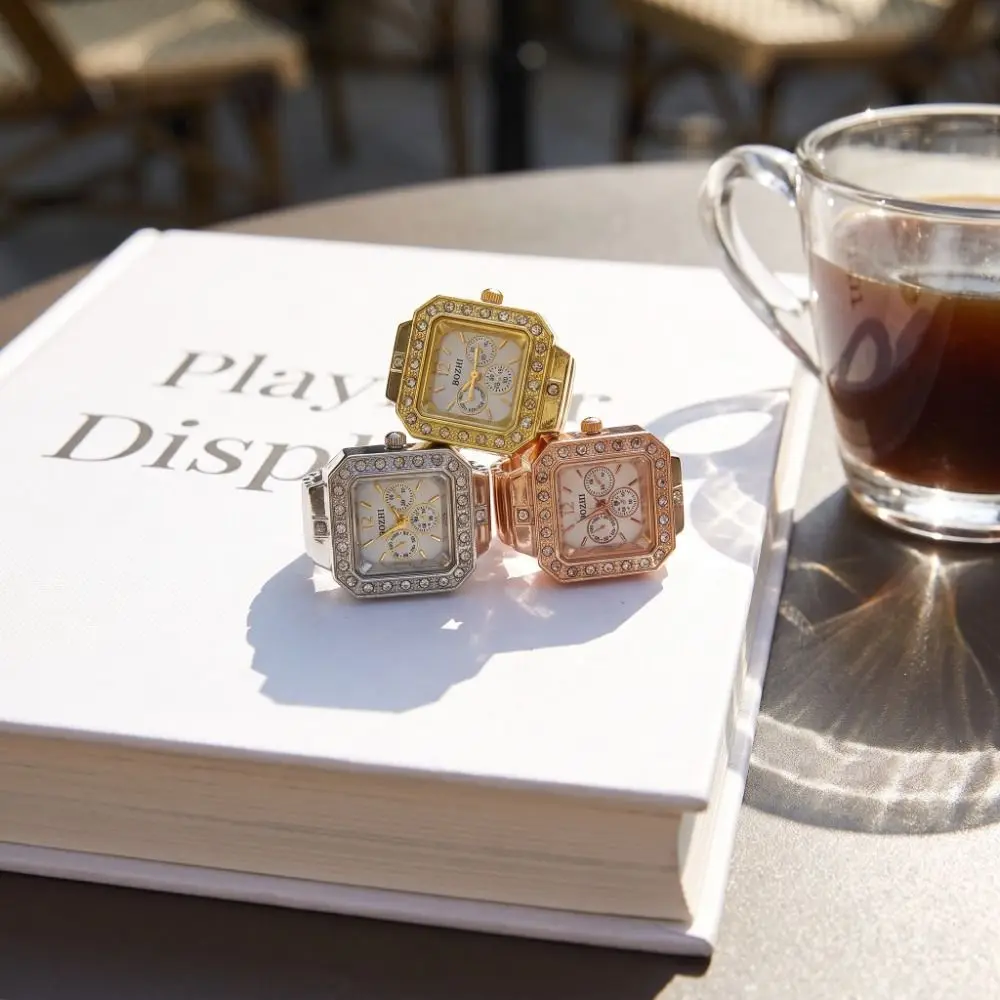 Cool Vintage Rings Jewelry Clock Heart Shape Punk Roman Quartz Watch Alloy Retro Finger Watch Ring Couple