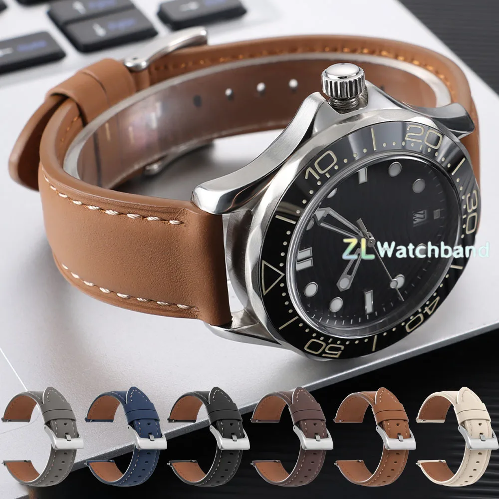 18mm 20mm 22mm Quick Release Genuine Leather Men Women Watch Band Top Grain Natural Leather Watch Strap Stainless Steel Buckle
