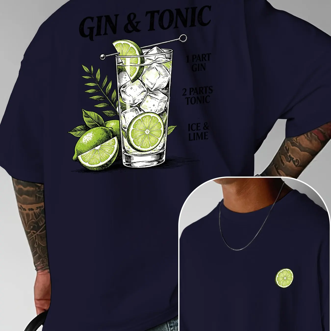Herren 100% Baumwolle Gin und Tonic Cocktail Muster T-Shirt Sommer Lässiges Getränke-Motiv Kurzarm-T-Shirt Atmungsaktives Oberteil für den Urlaub – Detail 5