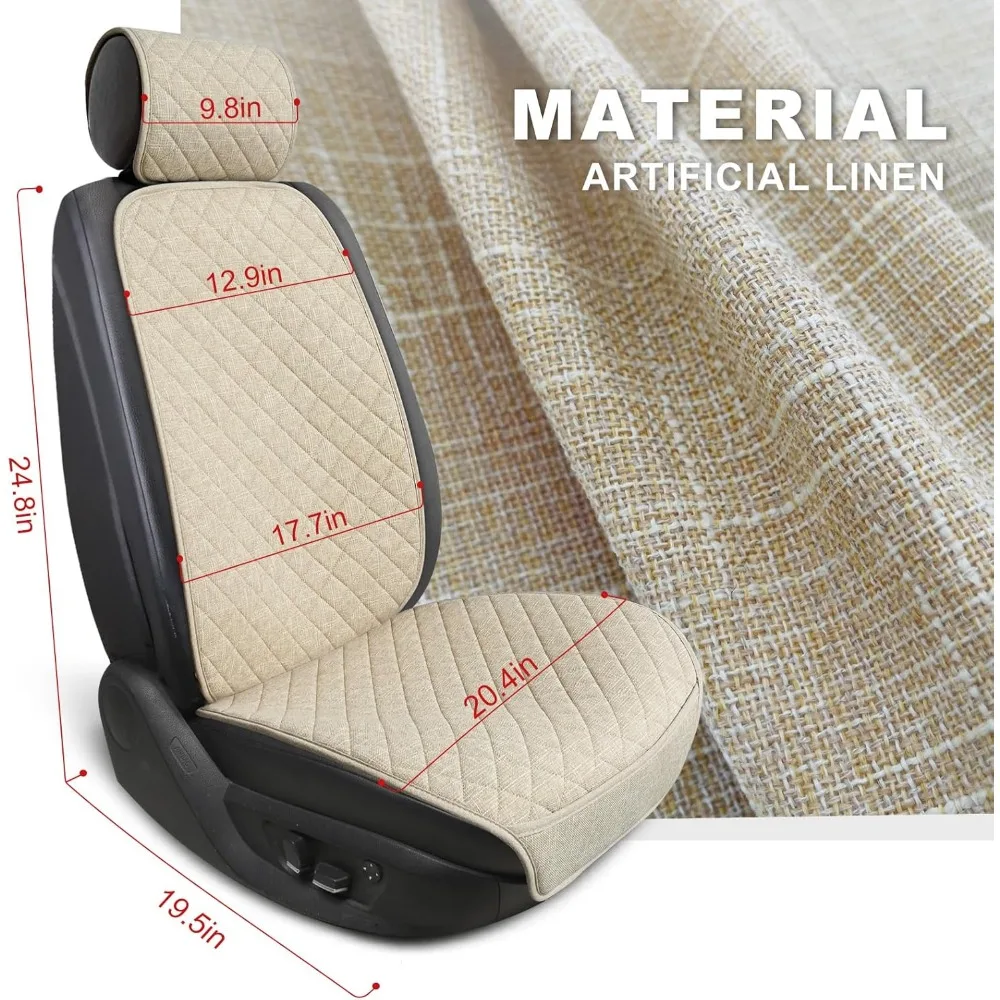 Oddychające lniane pokrowce na siedzenia samochodowe, uniwersalne pasujące do samochodów osobowych, SUV-ów, ciężarówek, vana, 2 sztuki, beżowe